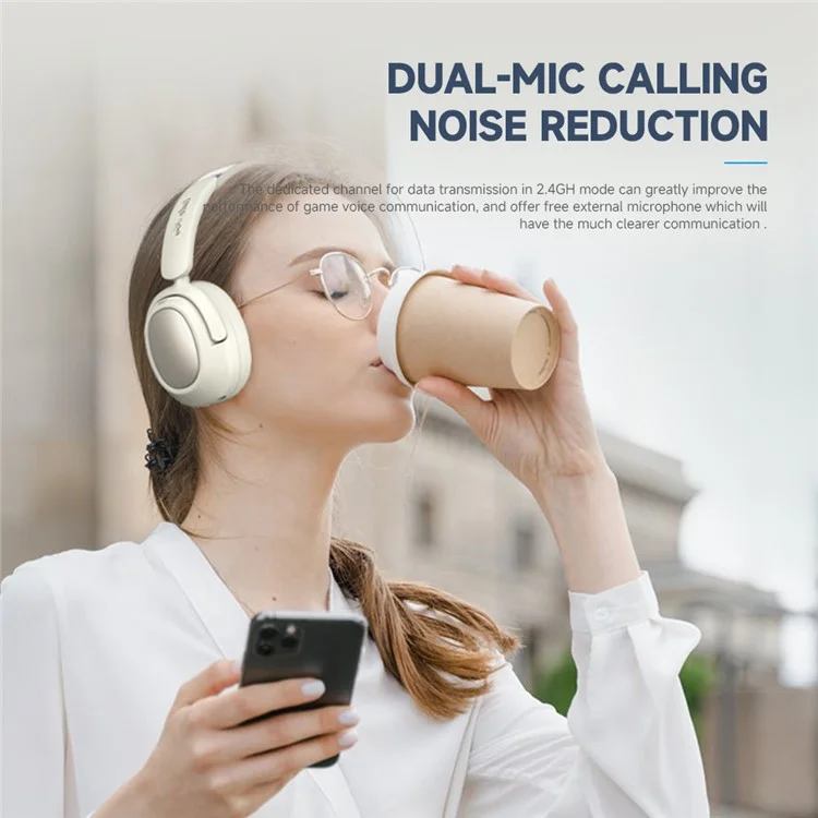 LULE King 2.4G Wireless Bluetooth-compatible Stereo Headphone Over-Ear Noise Reduction Gaming Music Headset - White