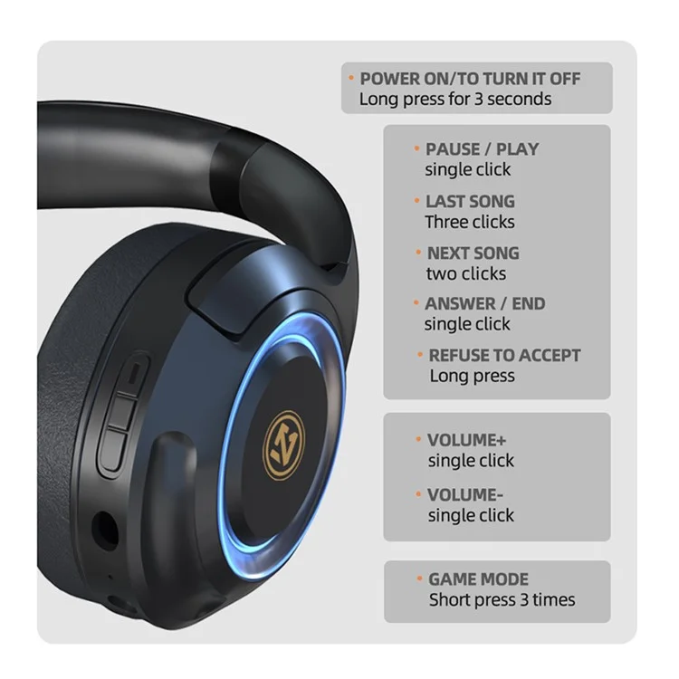 Auriculares Bluetooth EL-A8 inalámbricos con graves potentes circumaurales para juegos y música