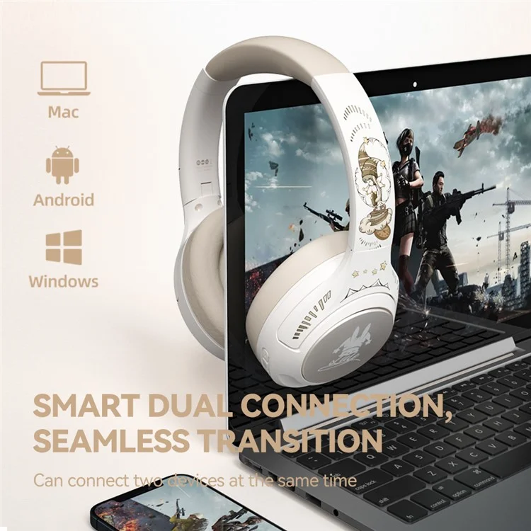 Casque sans fil EL-GT2 ANC avec suppression du bruit, Bluetooth, circum-auriculaire pour le jeu et la musique - Blanc