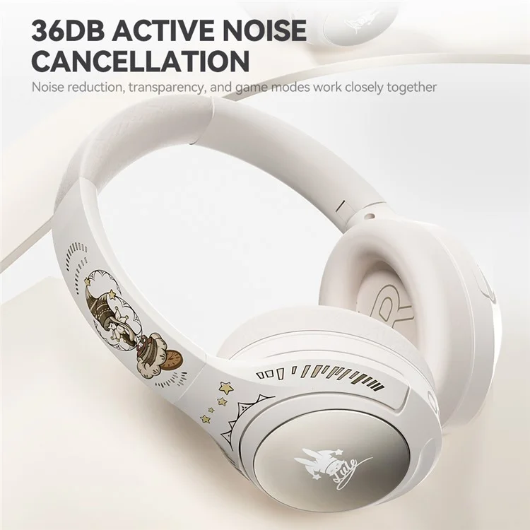 Casque sans fil EL-GT2 ANC avec suppression du bruit, Bluetooth, circum-auriculaire pour le jeu et la musique - Blanc