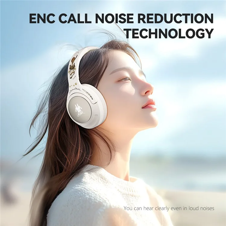 Casque sans fil EL-GT2 ANC avec suppression du bruit, Bluetooth, circum-auriculaire pour le jeu et la musique - Blanc