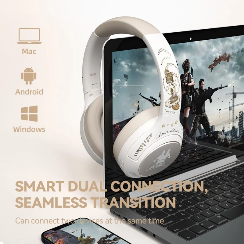 EL-GT2 ANC Noise Cancellation Bluetooth-compatible Headphone Wireless Over-Ear Gaming Music Headset - Blue