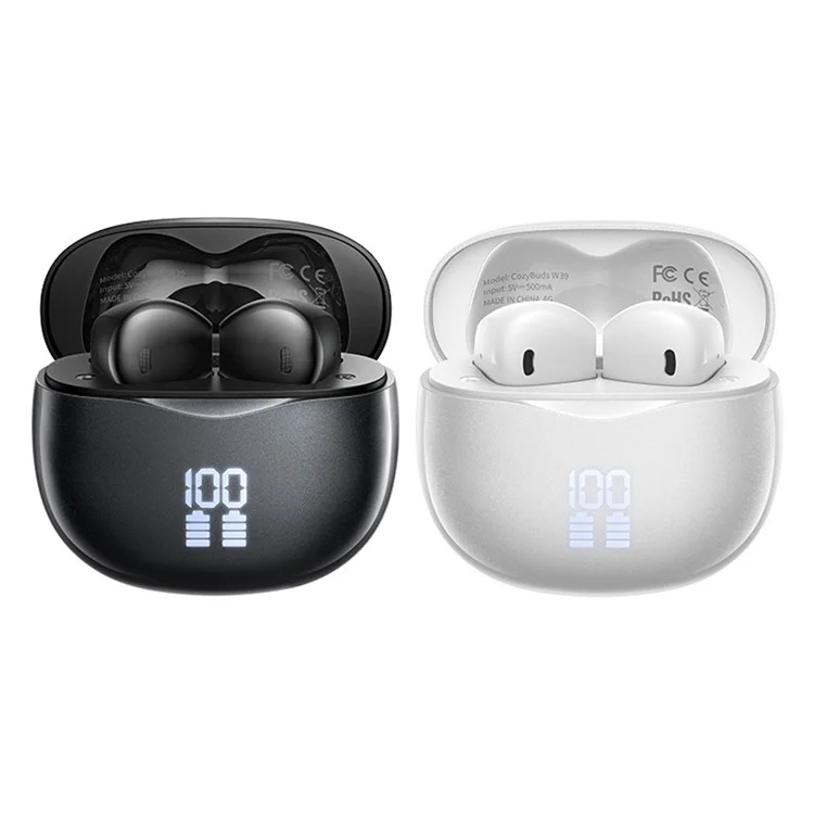 REMAX Cozybuds W39 TWS Earphones Digital Display Wireless Bluetooth-compatible 5.4 Stereo Earbuds with Charging Case - White