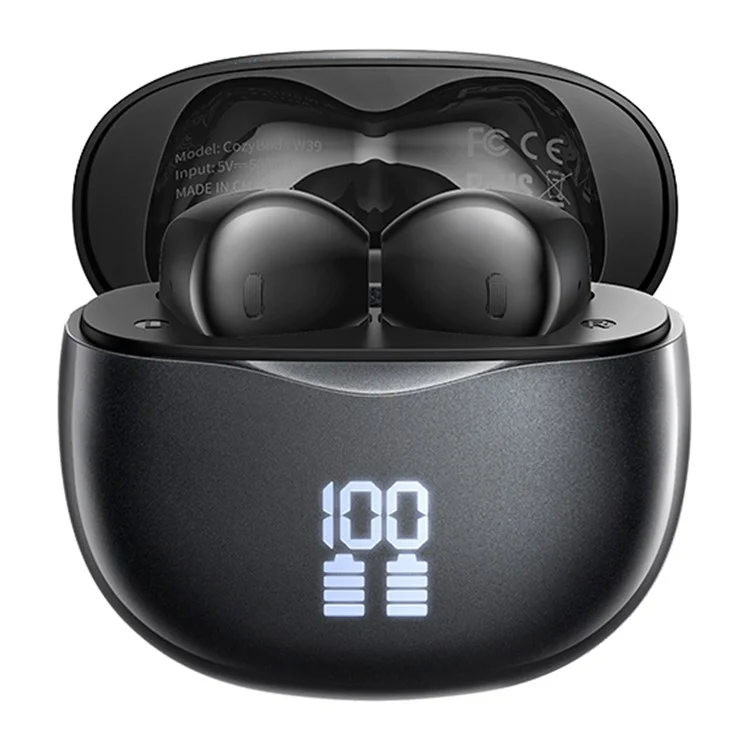 REMAX CozyBuds W39 TWS Earphones Digital Display Wireless Bluetooth-compatible 5.4 Stereo Earbuds with Charging Case - Black