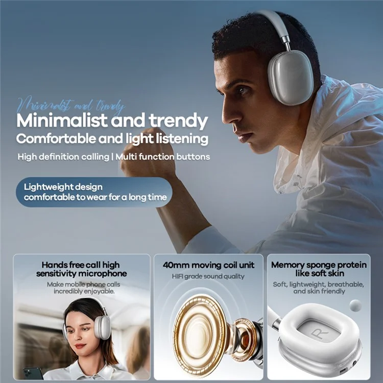 REMAX RB-602HB Wireless Headset Bluetooth-compatible 5.4 Over-Ear Headphones - Blue