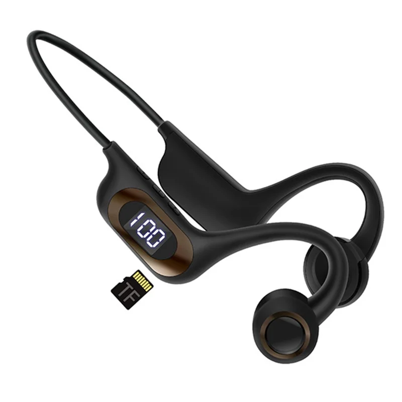 AKZ-G3 Bendable Bone Conduction Earphones Wireless Bluetooth-compatible Headphones with Power Display - Black