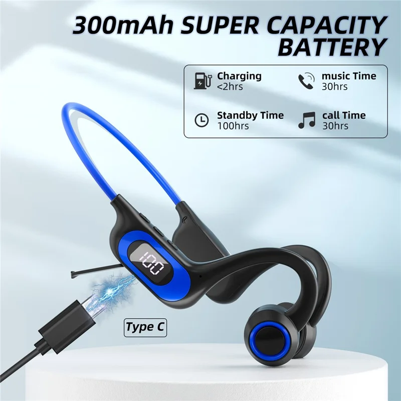 AKZ-G3 Bendable Bone Conduction Earphones Wireless Bluetooth-compatible Headphones with Power Display - Black