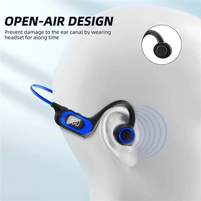 AKZ-G3 Bendable Bone Conduction Earphones Wireless Bluetooth-compatible Headphones with Power Display - Black