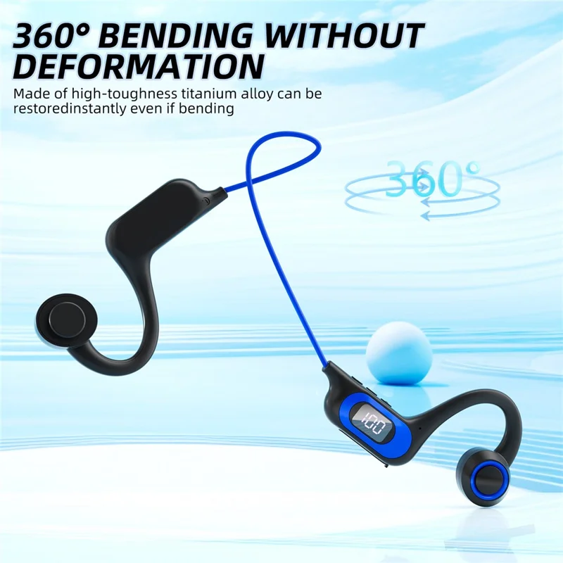 AKZ-G3 Bendable Bone Conduction Earphones Wireless Bluetooth-compatible Headphones with Power Display - Black