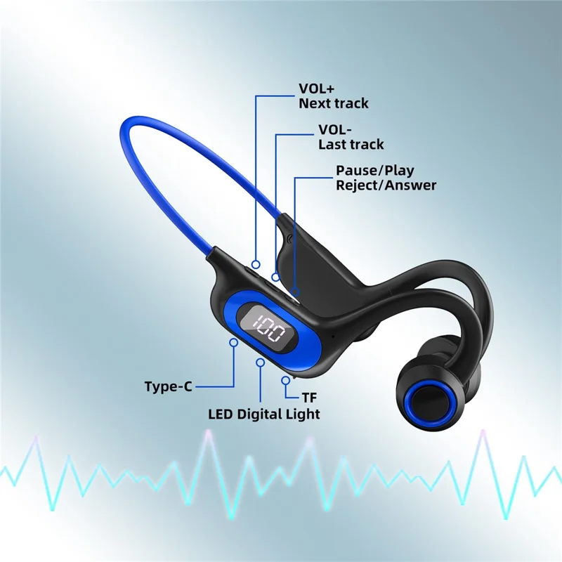 AKZ-G3 Bendable Bone Conduction Earphones Wireless Bluetooth-compatible Headphones with Power Display - Black
