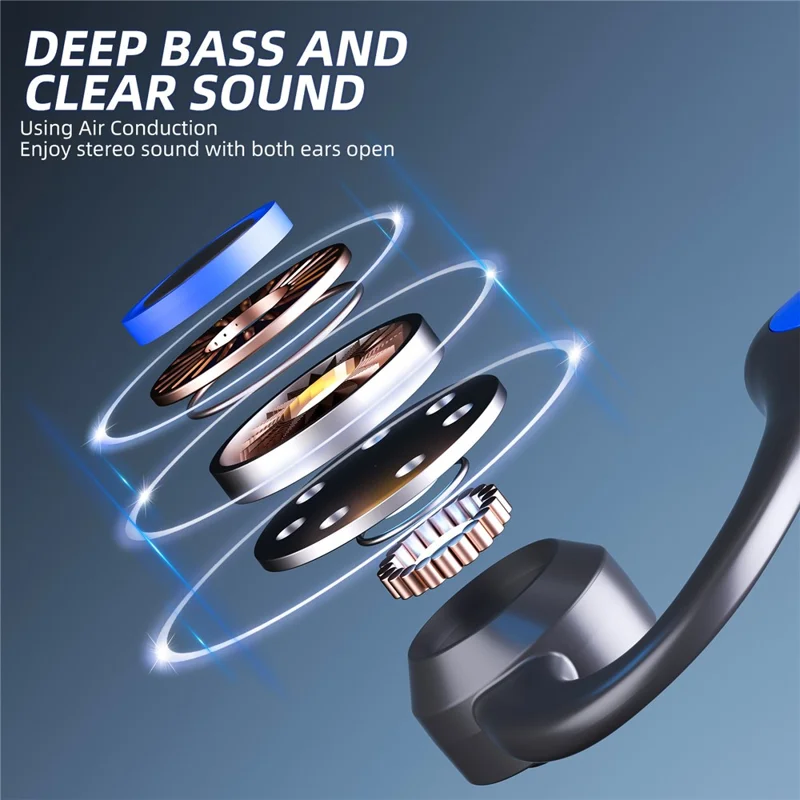 AKZ-G3 Bendable Bone Conduction Earphones Wireless Bluetooth-compatible Headphones with Power Display - Black