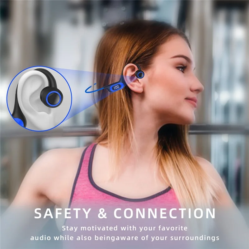 AKZ-G3 Bendable Bone Conduction Earphones Wireless Bluetooth-compatible Headphones with Power Display - Black