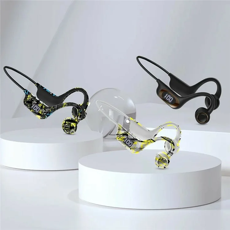 AKZ-G9 Bone Conduction Graffiti Bluetooth-compatible Neckband Headphone Digital Display Headset - Black