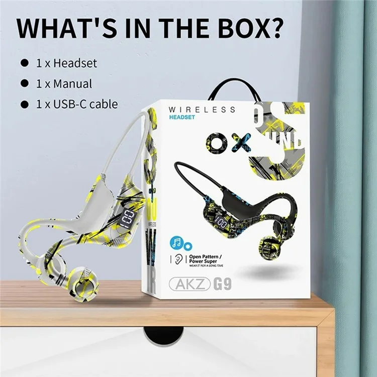 AKZ-G9 Bone Conduction Graffiti Bluetooth-compatible Neckband Headphone Digital Display Headset - Black