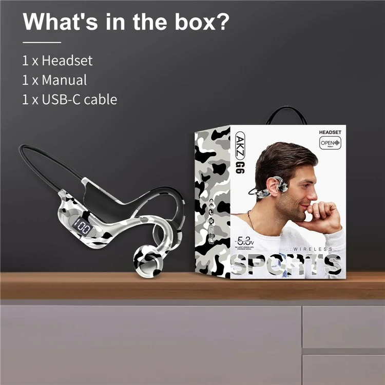 AKZ-G6 Bluetooth 5.3 Hi-Fi-Sound-Ohrhörer mit offenem Ohr und Knochenschall-Kopfhörern mit LED-Anzeige - Armeegrün