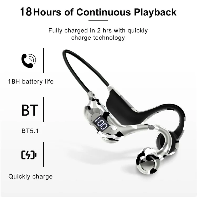 AKZ-G6 Bluetooth 5.3 Hi-Fi-Sound-Ohrhörer mit offenem Ohr und Knochenschall-Kopfhörern mit LED-Anzeige - Armeegrün