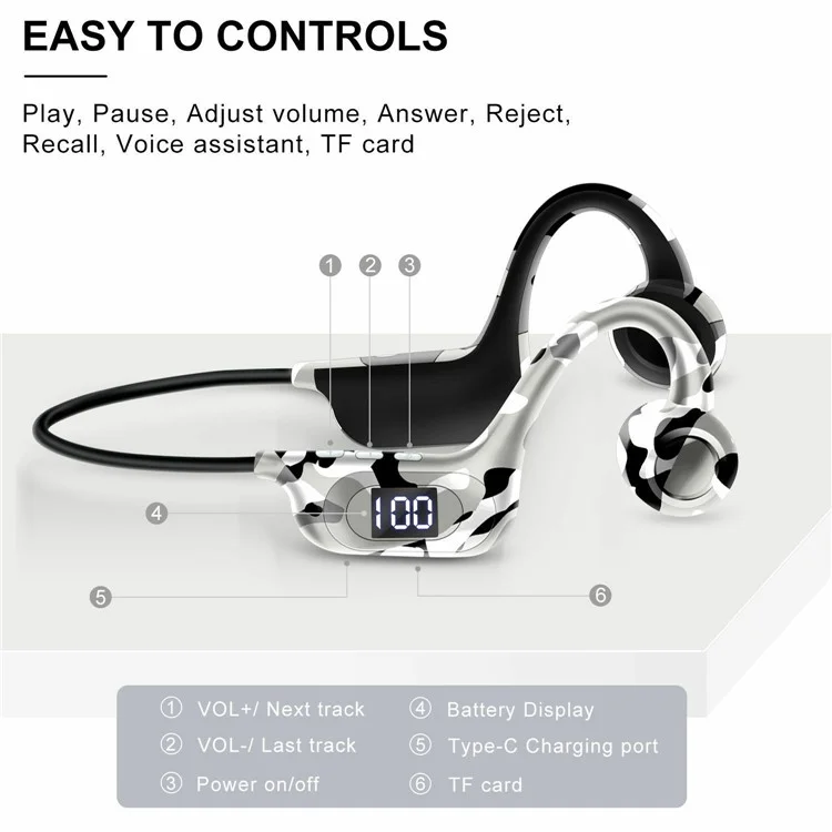 AKZ-G6 Bluetooth 5.3 Hi-Fi-Sound-Ohrhörer mit offenem Ohr und Knochenschall-Kopfhörern mit LED-Anzeige - Armeegrün