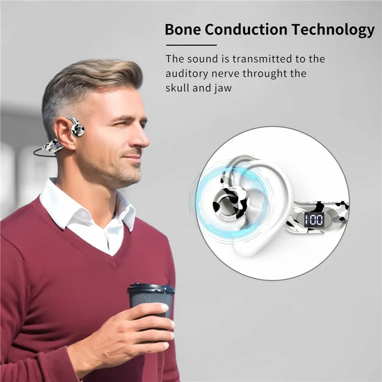 AKZ-G6 Bluetooth 5.3 Hi-Fi-Sound-Ohrhörer mit offenem Ohr und Knochenschall-Kopfhörern mit LED-Anzeige - Armeegrün