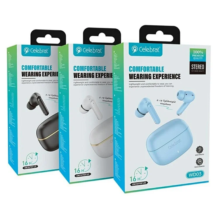 CELEBRAT WD03 TWS Earphones Bluetooth-compatible 5.3 In-Ear Noise Reduction Earbuds - Black