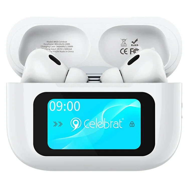 CELEBRAT W63 TWS Bluetooth-Ohrhörer mit Touchscreen-Ladeetui, ANC, kabelloser Musikwiedergabe