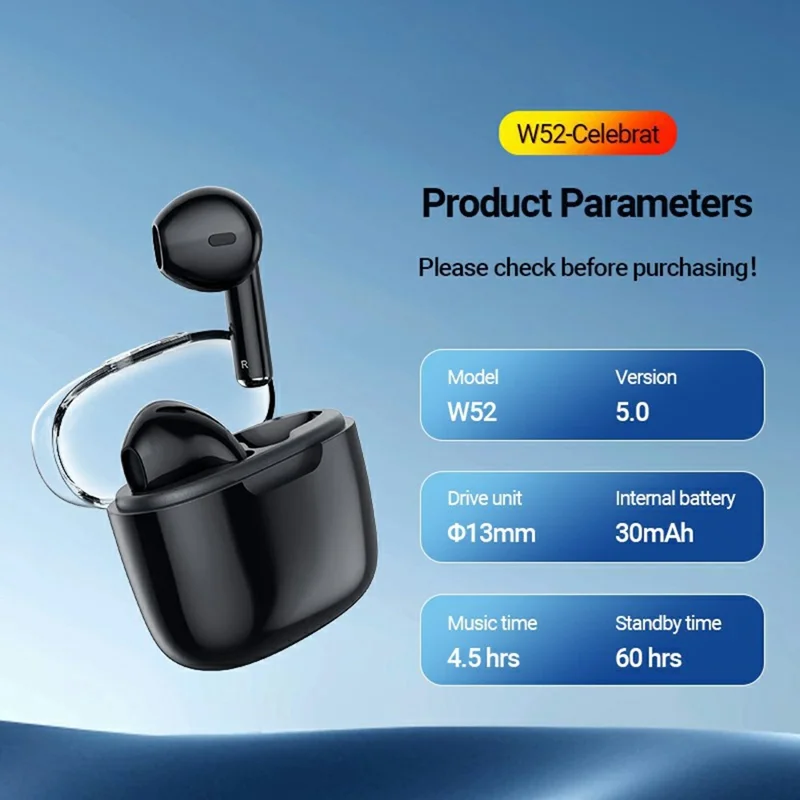 CELEBRAT W52 TWS Wireless Earbuds Bluetooth-compatible 5.0 In-Ear Headphones Touch Control - White