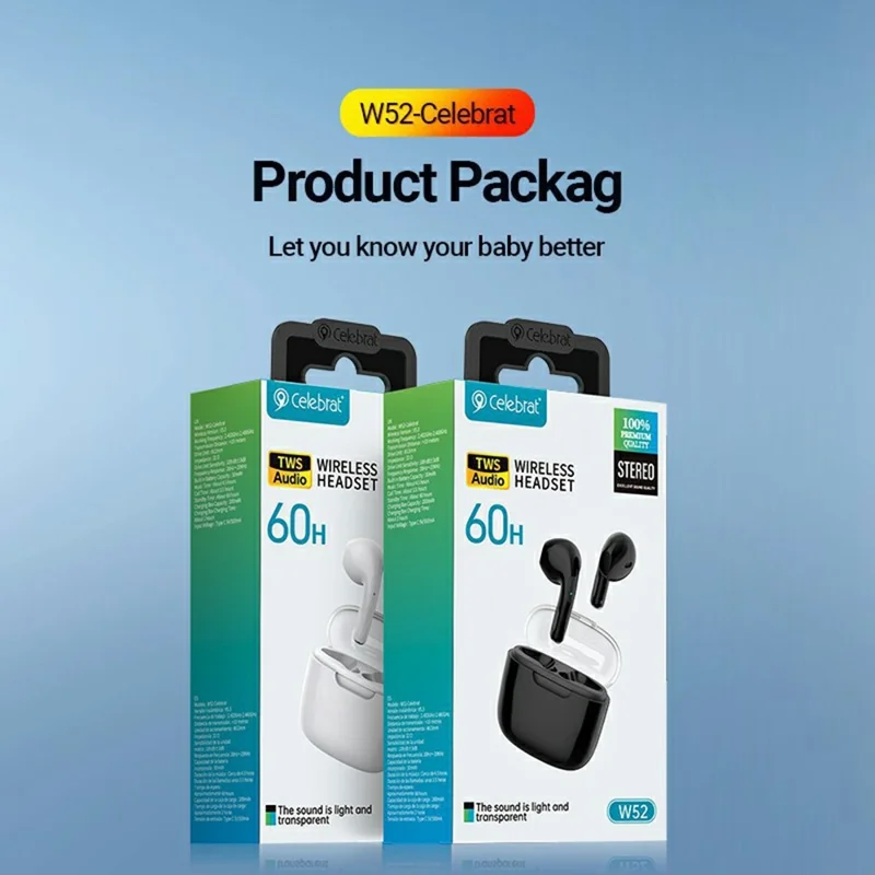 CELEBRAT W52 TWS Wireless Earbuds Bluetooth-compatible 5.0 In-Ear Headphones Touch Control - White
