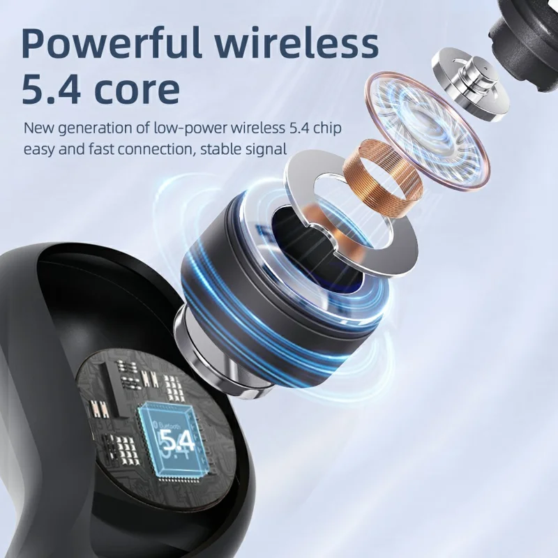 JM15 OWS Wireless Bluetooth-compatible Earphones Digital Display Ear Hook Music Call Headset - Black