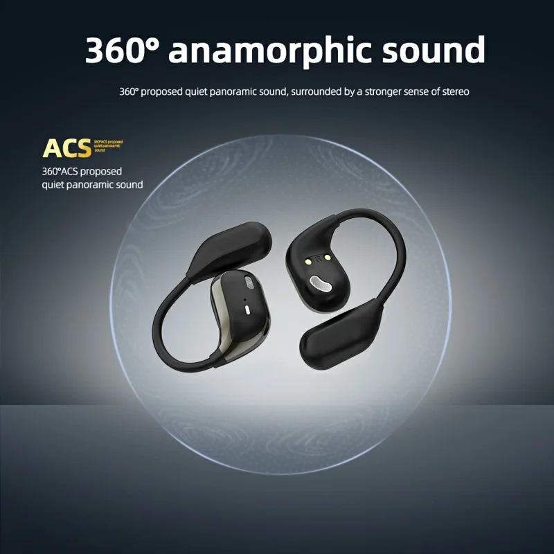 JM15 OWS Wireless Bluetooth-compatible Earphones Digital Display Ear Hook Music Call Headset - Black