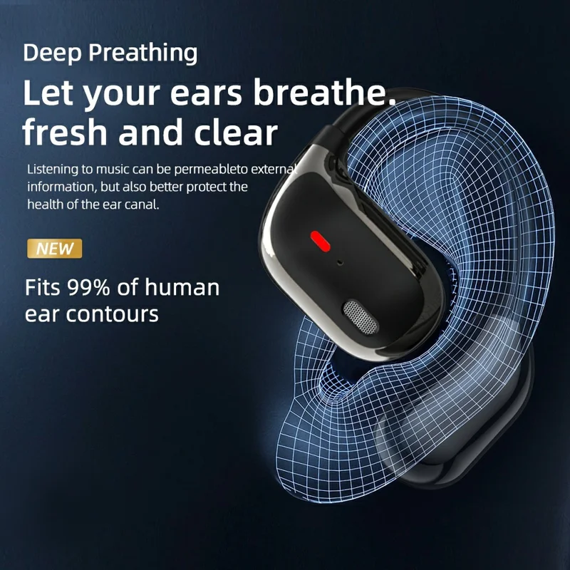 JM15 OWS Wireless Bluetooth-compatible Earphones Digital Display Ear Hook Music Call Headset - Black