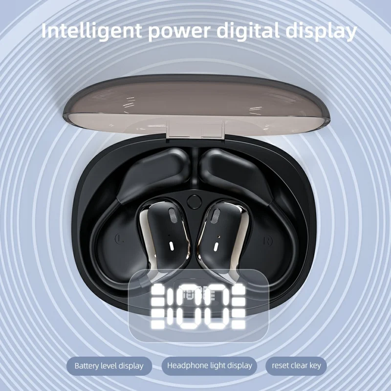 JM15 OWS Wireless Bluetooth-compatible Earphones Digital Display Ear Hook Music Call Headset - Nude