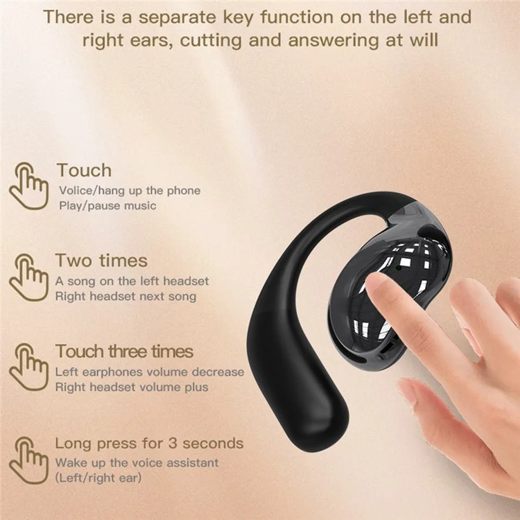 YJ33 Bluetooth-compatible Earphones Noise Reduction Wireless Earhooks with Touch Control Charging Case - Black