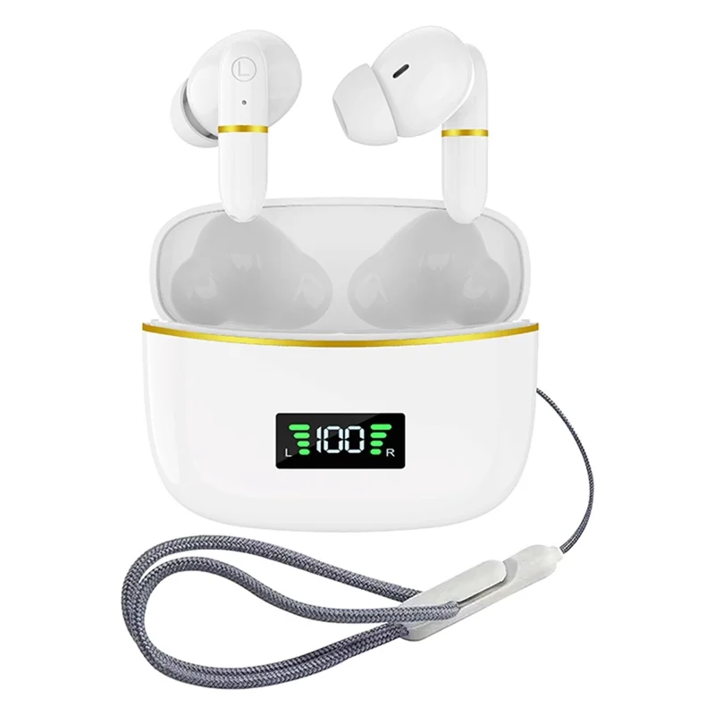 J2 Bluetooth-compatible 5.3 Wireless Earbuds Touch Control LED Display Earphone with Charging Case - White
