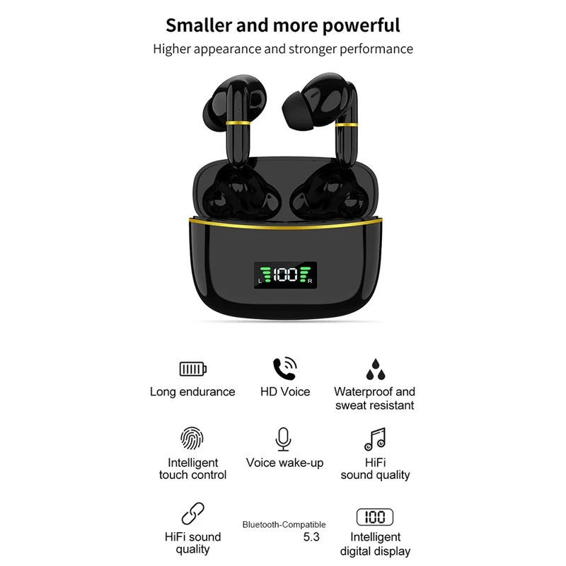 J2 Bluetooth-compatible 5.3 Wireless Earbuds Touch Control LED Display Earphone with Charging Case - White