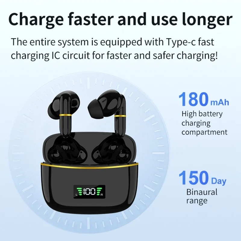 J2 Bluetooth-compatible 5.3 Wireless Earbuds Touch Control LED Display Earphone with Charging Case - White