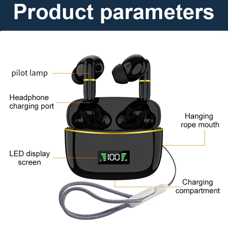 J2 Bluetooth-compatible 5.3 Wireless Earbuds Touch Control LED Display Earphone with Charging Case - White