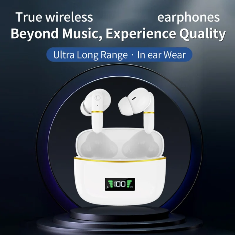 J2 Bluetooth-compatible 5.3 Wireless Earbuds Touch Control LED Display Earphone with Charging Case - White