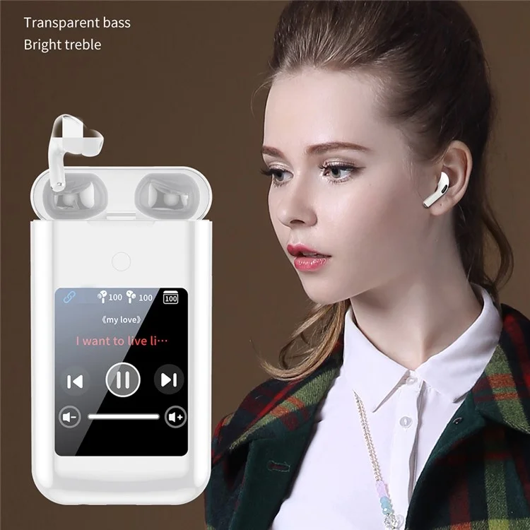 A98 2.8-inch Screen 8000mAh Power Bank Bluetooth-compatible Headset Wireless Earphones - White