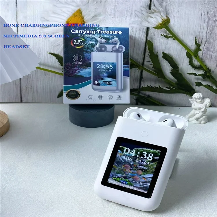 A98 2.8-inch Screen 8000mAh Power Bank Bluetooth-compatible Headset Wireless Earphones - White