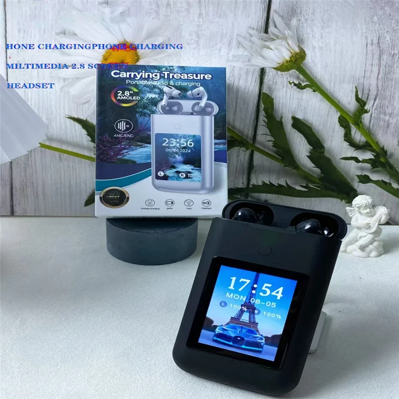 A98 2.8-inch Screen 8000mAh Power Bank Bluetooth-compatible Headset Wireless Earphones - Black