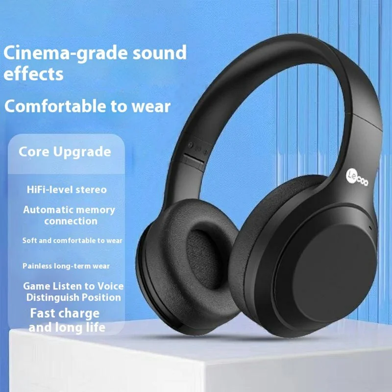 LENOVO LECOO ES207 Wireless Over-Ear Headphones Foldable Gaming Music Bluetooth-compatible Headset - Black
