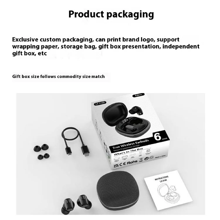 LX-5100 In-Ear Bluetooth-compatible Earphones 4-Mic ENC Noise Cancellation Touch Control TWS Headphones - Black