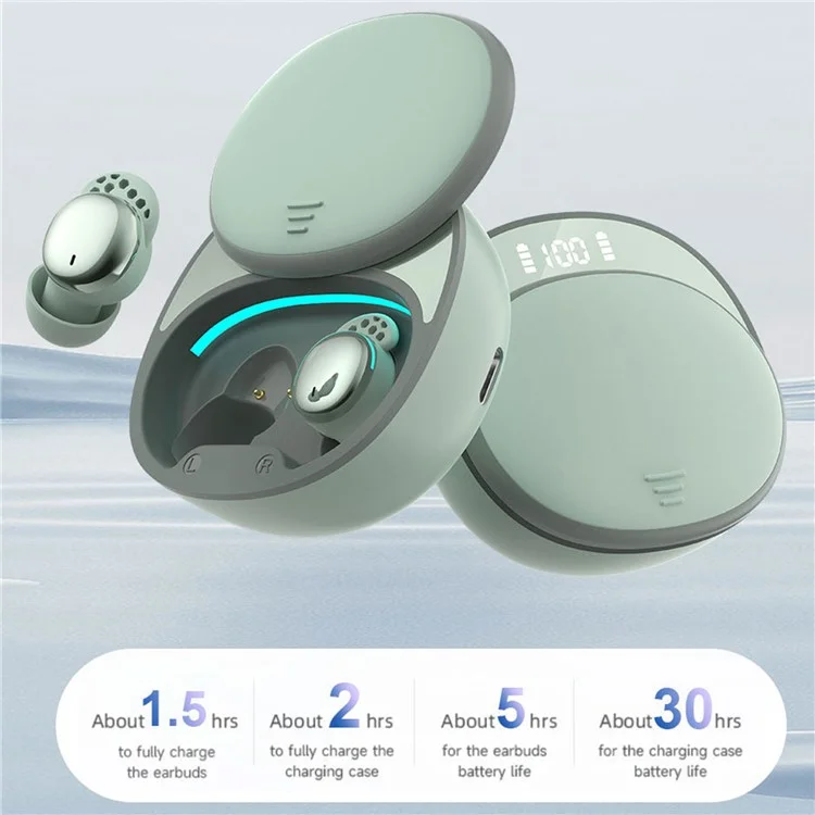 LX-410 Fones de ouvido Bluetooth 5.3 com formato de feijão, controle touch e modo de sono - Verde