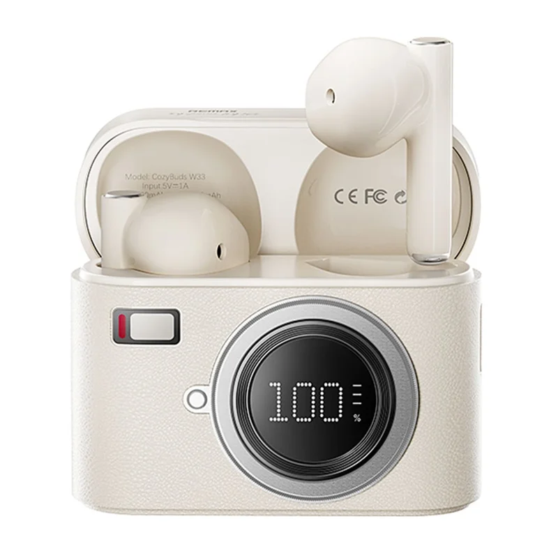 REMAX Cozybuds W33 1 Pair True Wireless Earbuds Bluetooth-compatible 5.4 Music Headphones with Battery Display - Beige