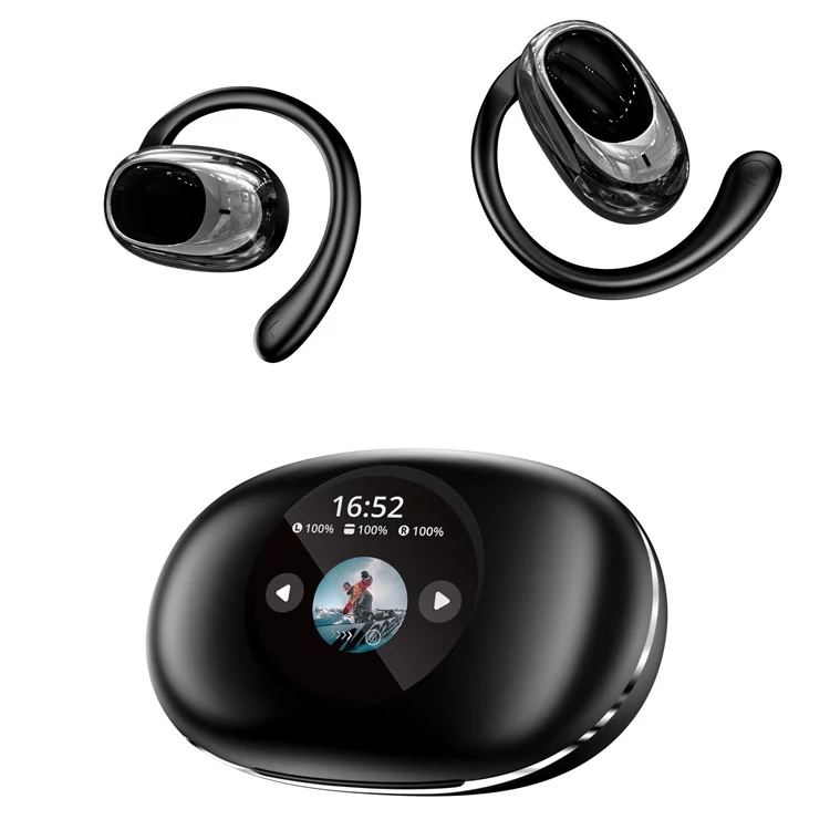 Fones de ouvido sem fio Bluetooth YX39 com condução de ar, esportivos, com gancho de orelha, abertos - Preto