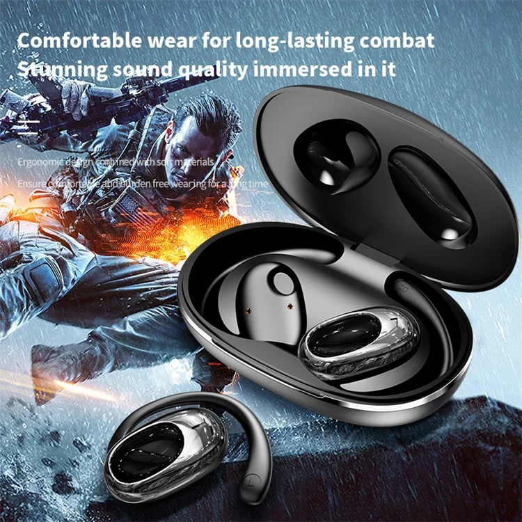 Fones de ouvido sem fio Bluetooth YX39 com condução de ar, esportivos, com gancho de orelha, abertos - Preto
