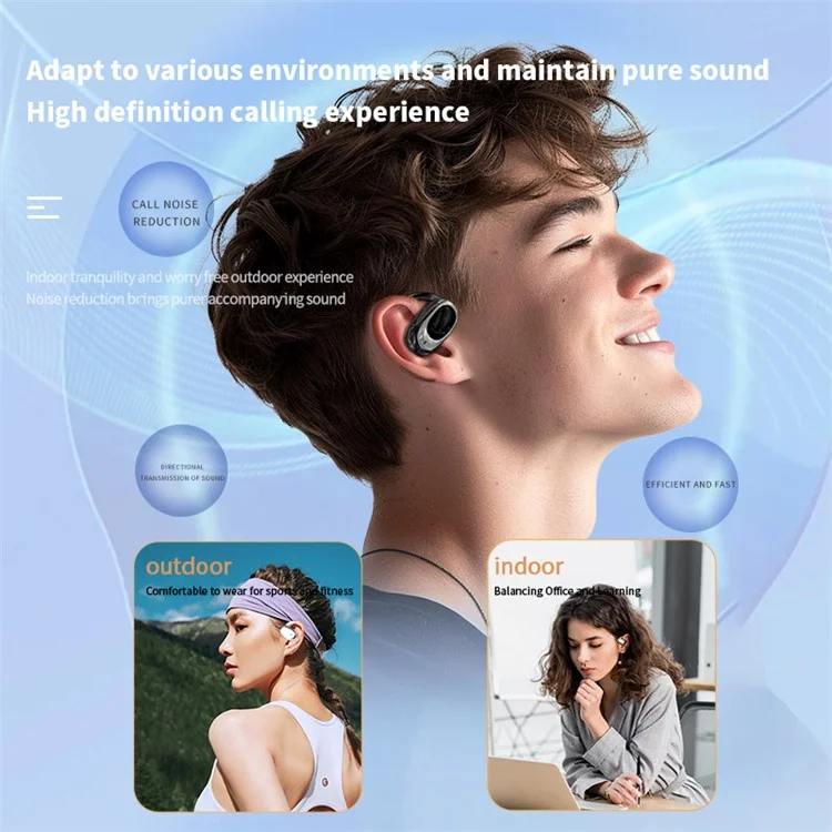 Fones de ouvido sem fio Bluetooth YX39 com condução de ar, esportivos, com gancho de orelha, abertos - Preto