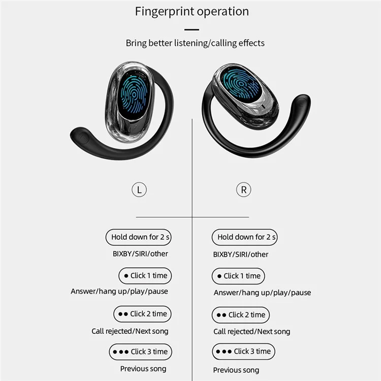 Fones de ouvido sem fio Bluetooth YX39 com condução de ar, esportivos, com gancho de orelha, abertos - Preto