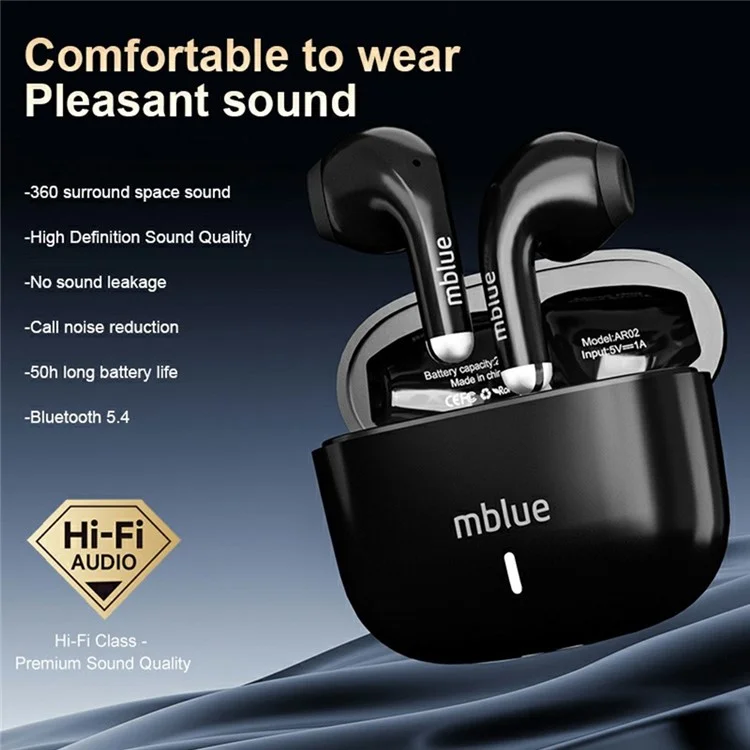 MBLUE AR02 Bluetooth-compatible 5.4 Low Latency Gaming Earphones Semi In Ear Wireless Headphones - White