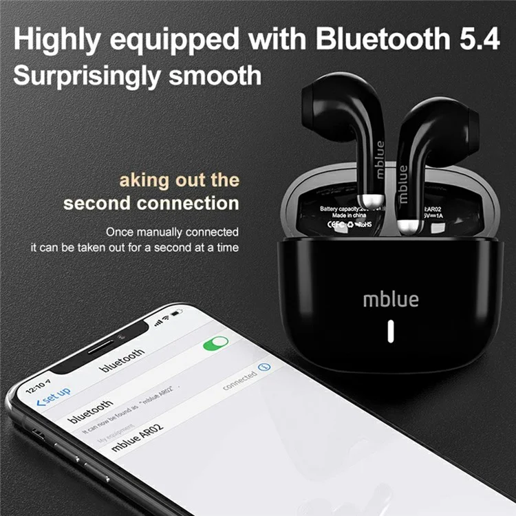 MBLUE AR02 Bluetooth-compatible 5.4 Low Latency Gaming Earphones Semi In Ear Wireless Headphones - White