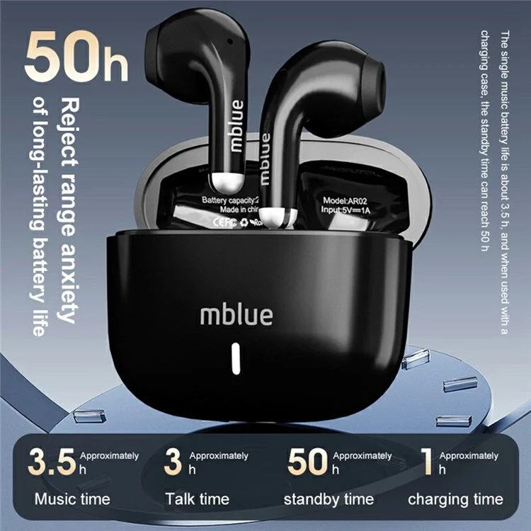 MBLUE AR02 Bluetooth-compatible 5.4 Low Latency Gaming Earphones Semi In Ear Wireless Headphones - White